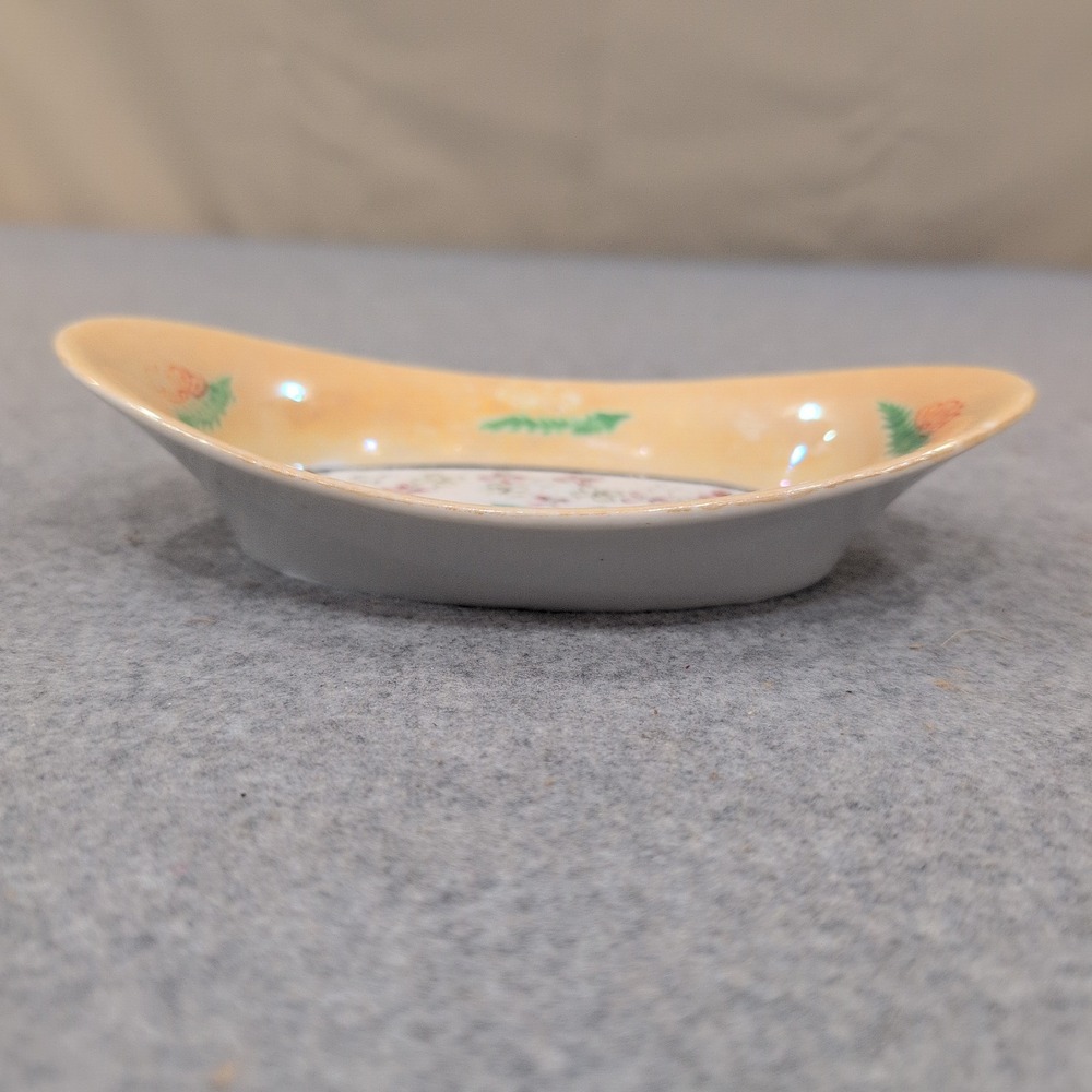 Vintage Made in Japan Lusterware Peach Floral Porcelain Trinket Dish NA308 - Picture 2 of 5